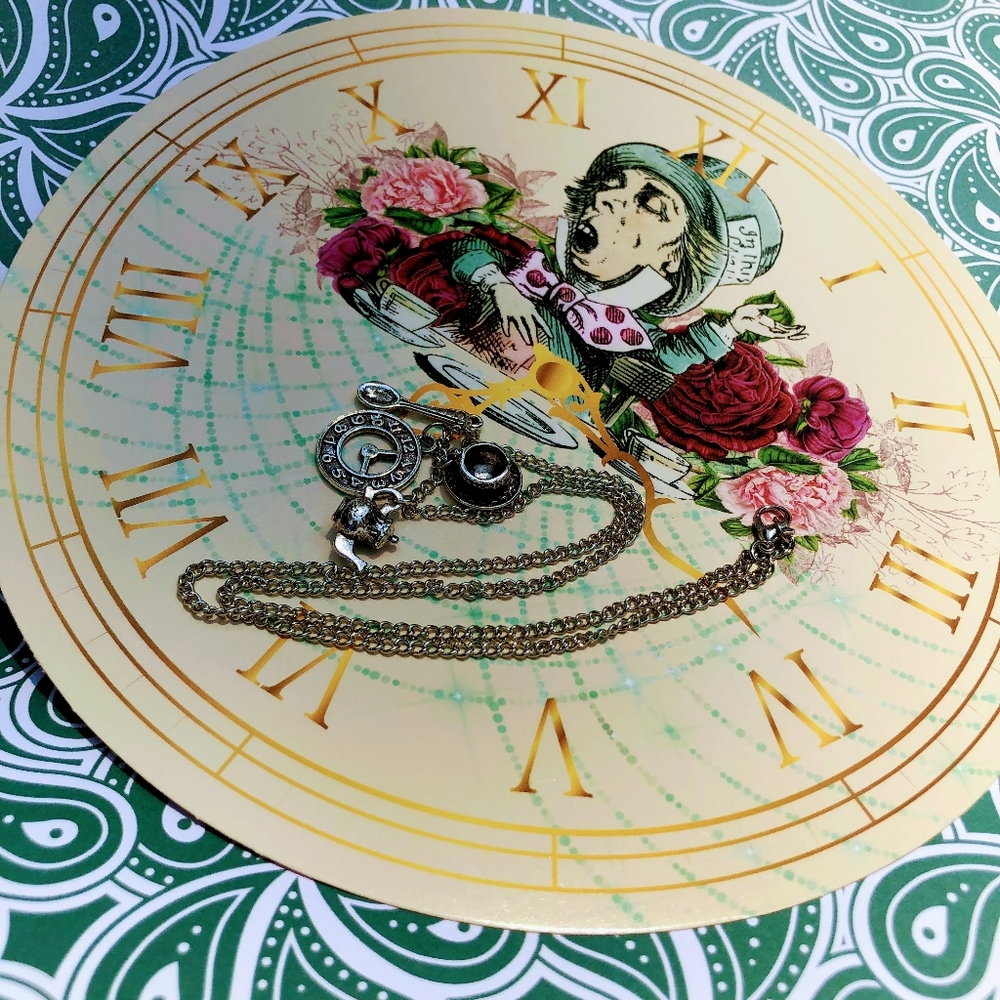 Alice in Wonderland Tea Party Silver Charm Necklace - Picture 4 of 16